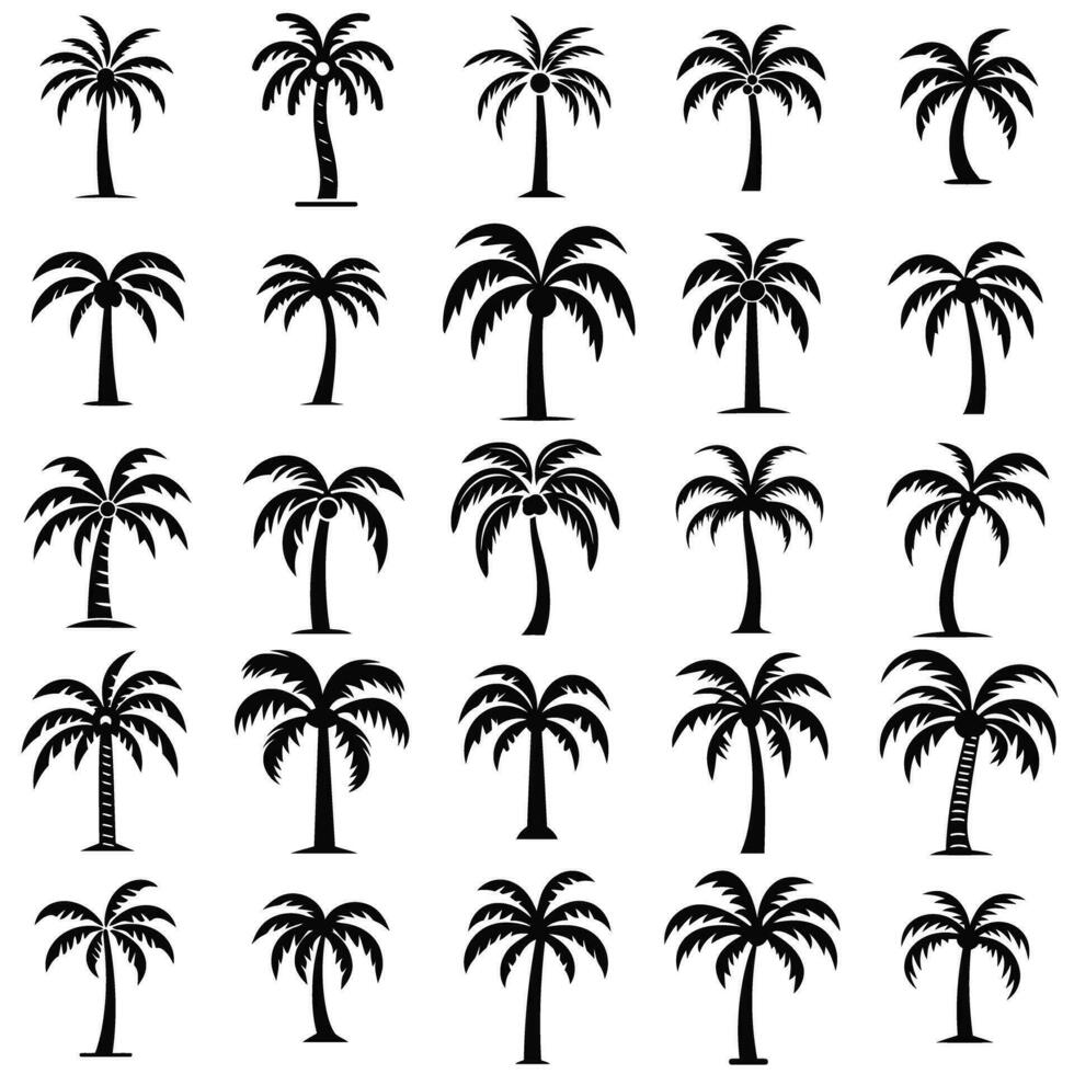 Tropical Palm Tree Icon Set for Various Applications vector