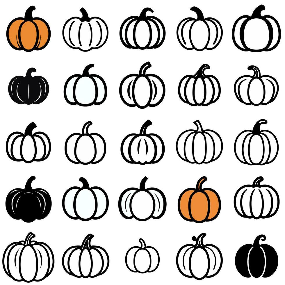 Black and White Pumpkin Icon Set for Halloween and Autumn Themes vector