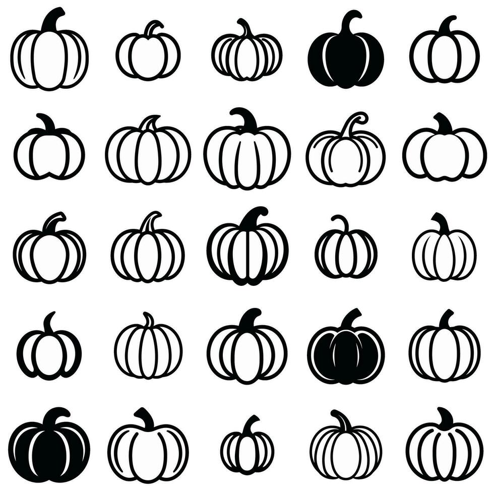 Black and White Pumpkin Icon Set for Halloween and Autumn Themes vector