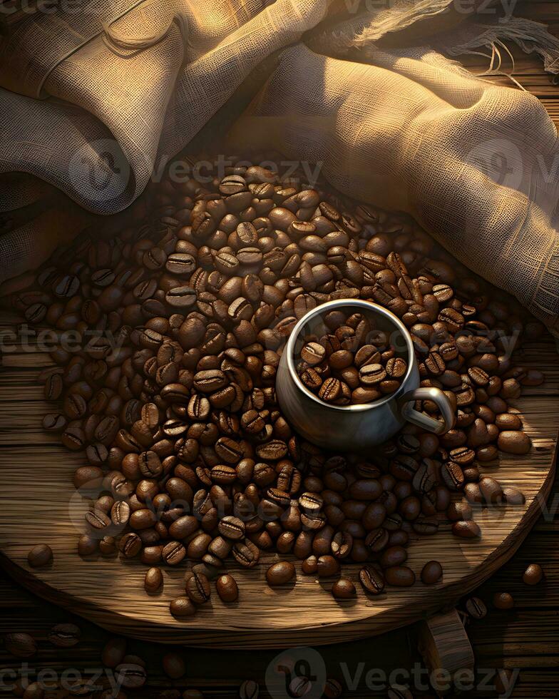 coffee beans on wooden table photo