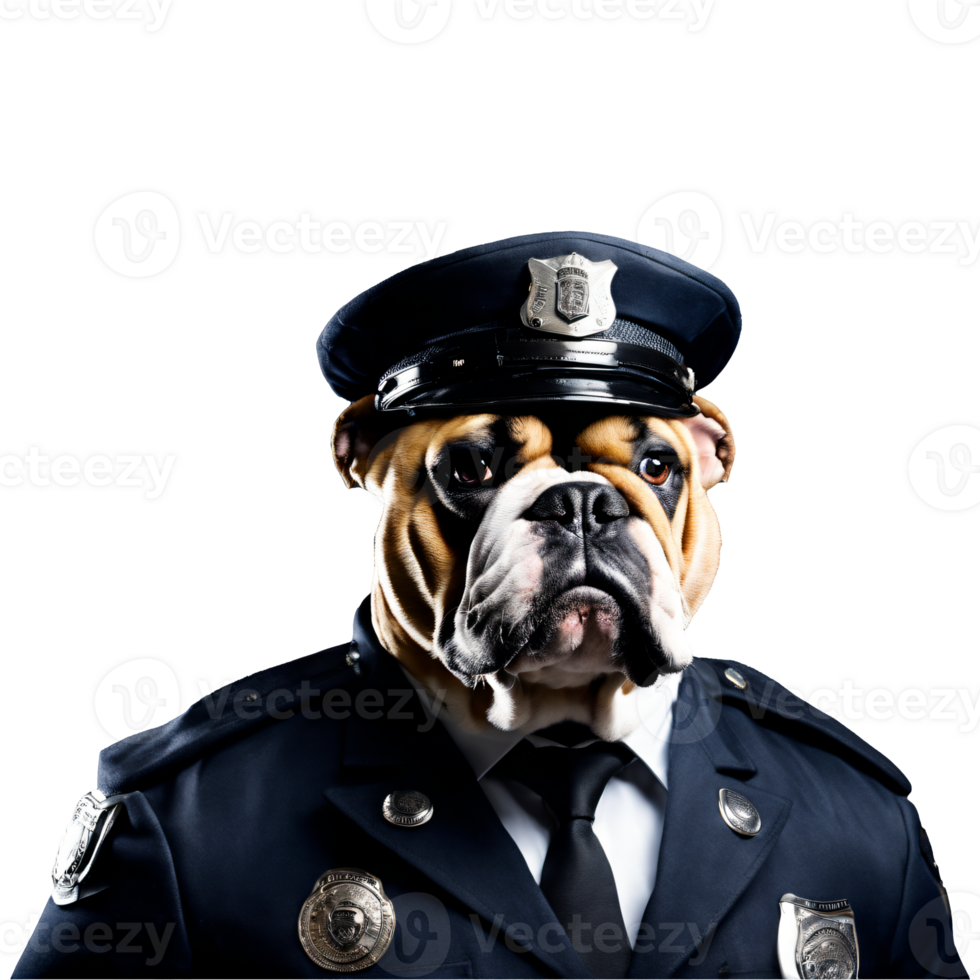 Portrait of Humanoid Anthropomorphic Bulldog Wearing Police Officer Uniform Isolated Transparent Generative AI png