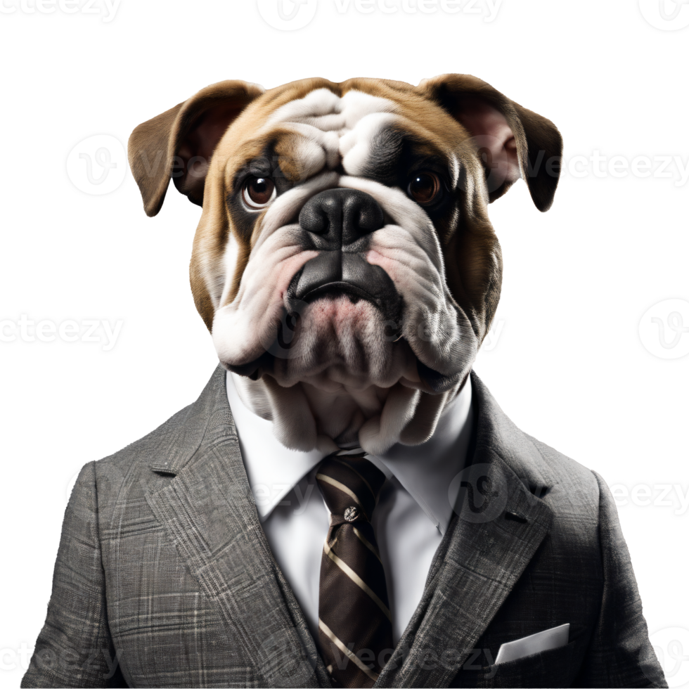 Portrait of Humanoid Anthropomorphic Bulldog Wearing Business Suit Isolated Transparent Generative AI png