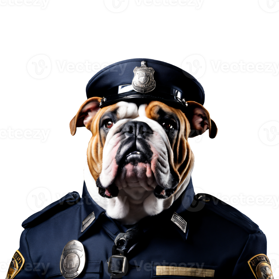 Portrait of Humanoid Anthropomorphic Bulldog Wearing Police Officer Uniform Isolated Transparent Generative AI png