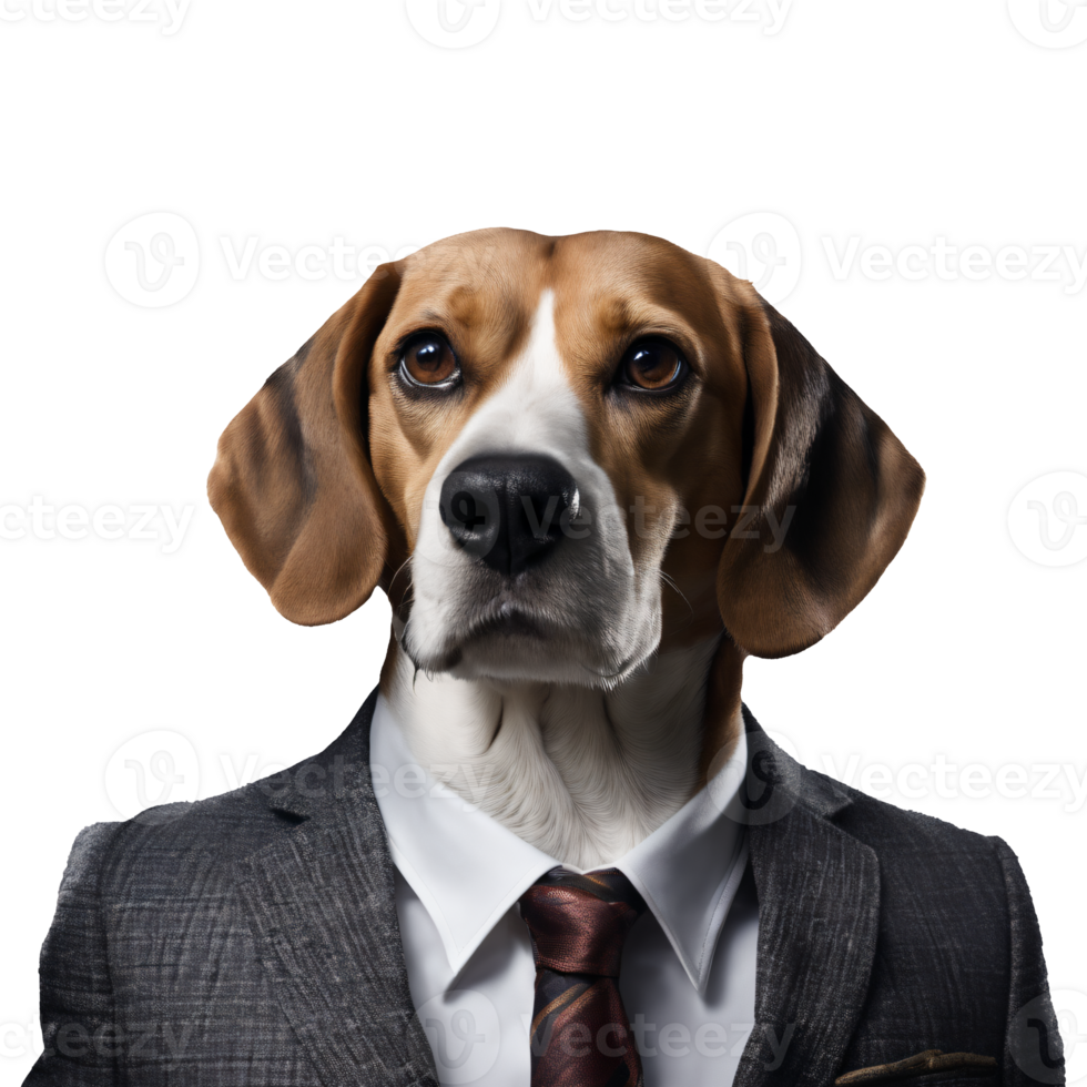 Portrait of Humanoid Anthropomorphic Beagle Dog Wearing Business Suit Isolated Transparent Generative AI png