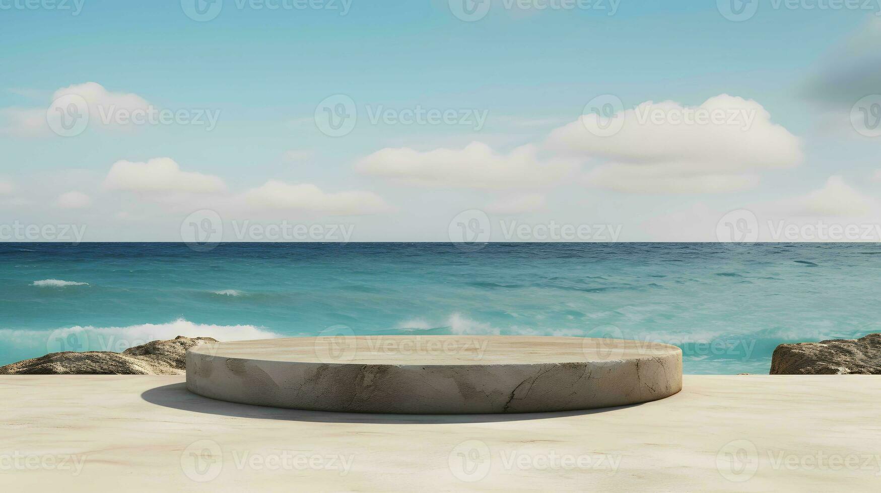 stone podium on beach background photo