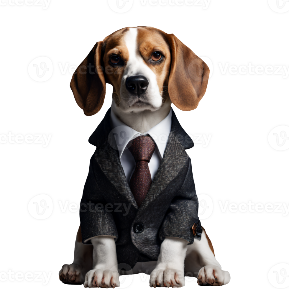 Portrait of Humanoid Anthropomorphic Beagle Dog Wearing Business Suit Isolated Transparent Generative AI png