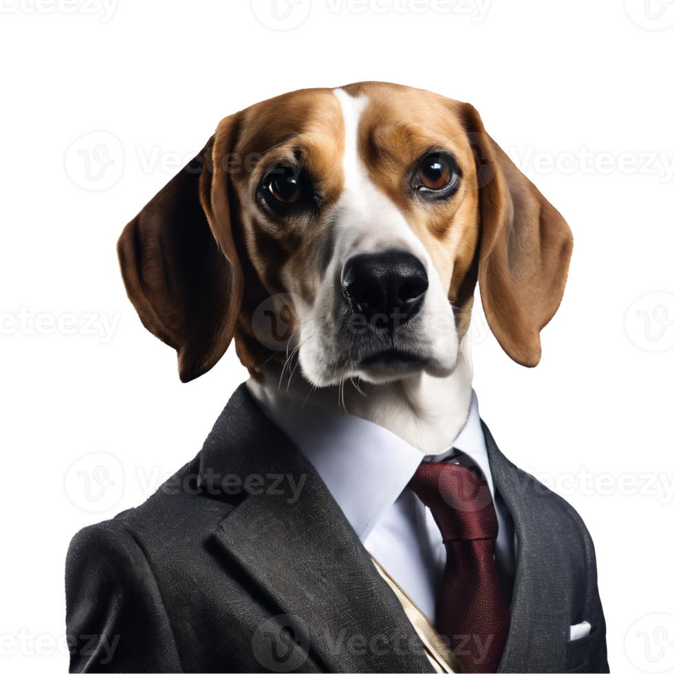 Portrait of Humanoid Anthropomorphic Beagle Dog Wearing Business Suit Isolated Transparent Generative AI png