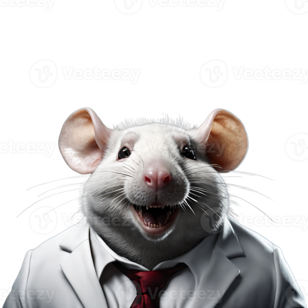 Portrait of Humanoid Anthropomorphic Fat White Rat Wearing White Business Suit Isolated Transparent Generative AI png