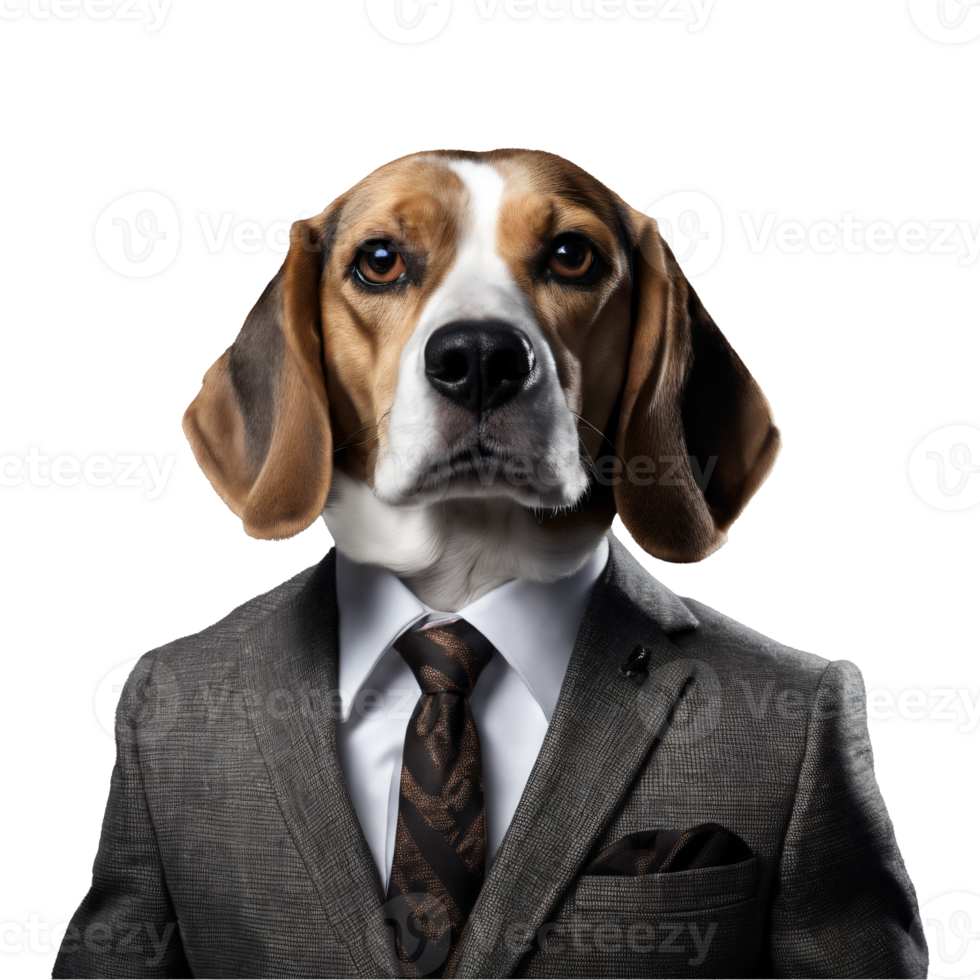 Portrait of Humanoid Anthropomorphic Beagle Dog Wearing Business Suit Isolated Transparent Generative AI png