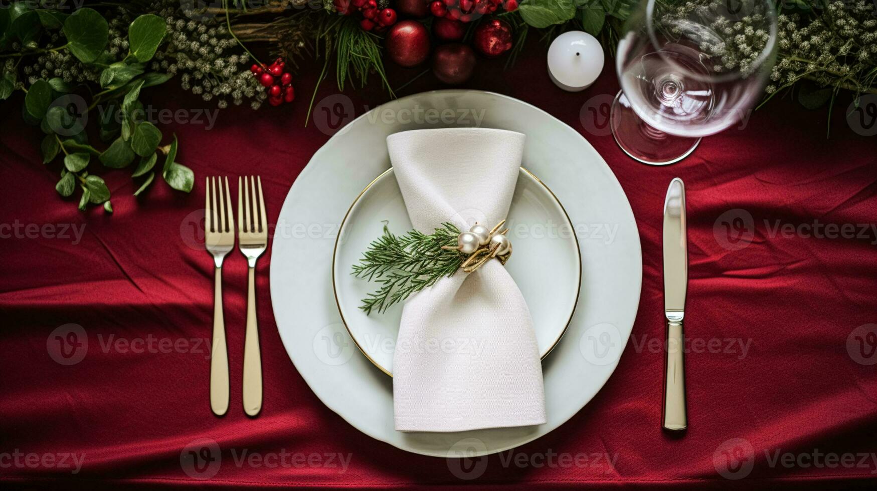 Christmas table decor, holiday tablescape and dinner table setting, formal event decoration for New Year, family celebration, English country and home styling photo