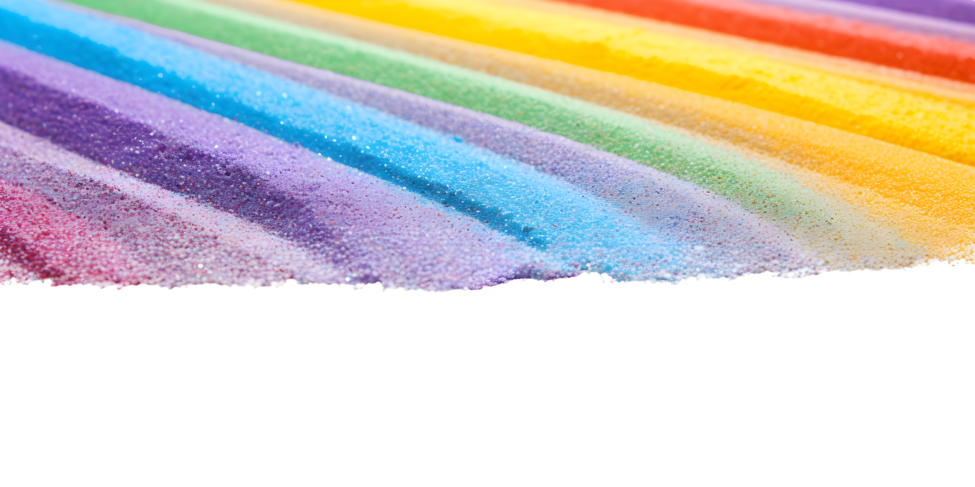 Rainbow colored sand isolated on background. Colourful sea beach elements top view. Generative