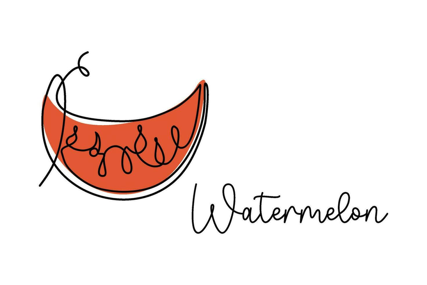 Watermelon continuous one line drawing.  Vector linear illustration made of single line. Minimalistic design for logo, card, menu design.