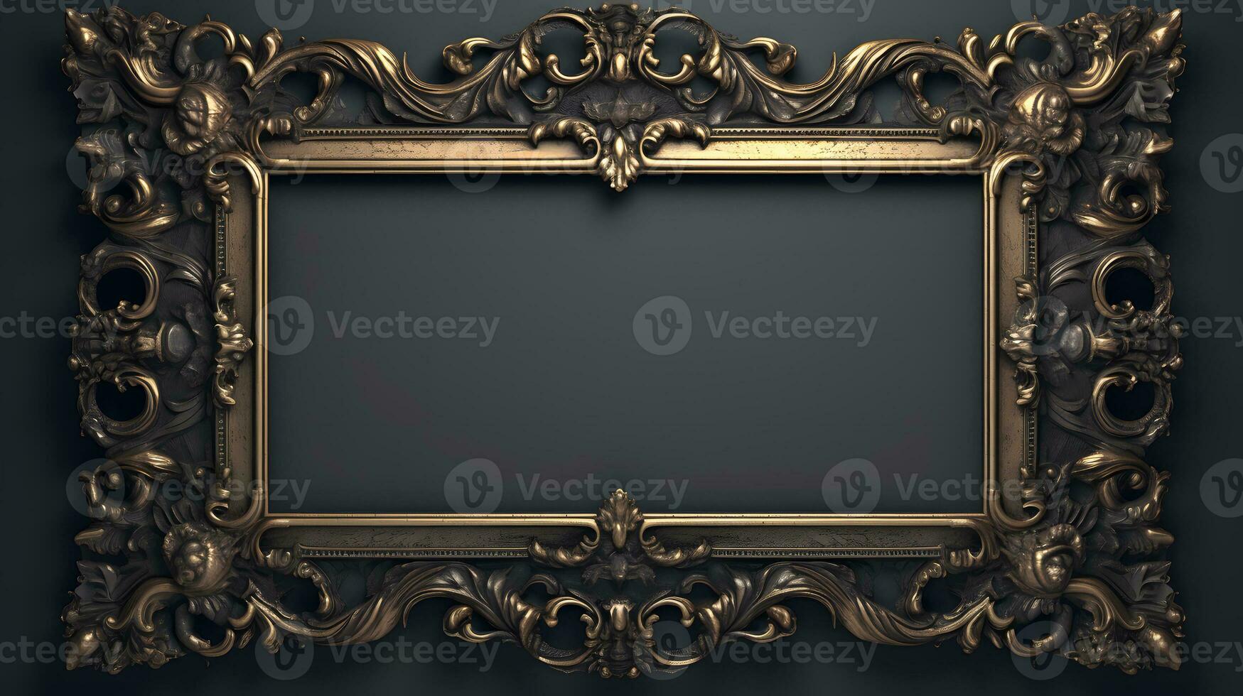 vintage luxury golden frame on black background photo