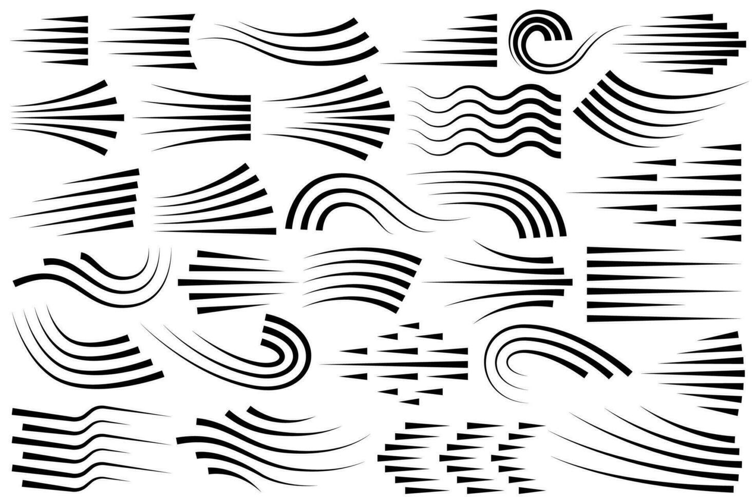 negro velocidad luces recopilación. conjunto de movimiento líneas, gráfico diseño elementos aislado en blanco antecedentes. vector