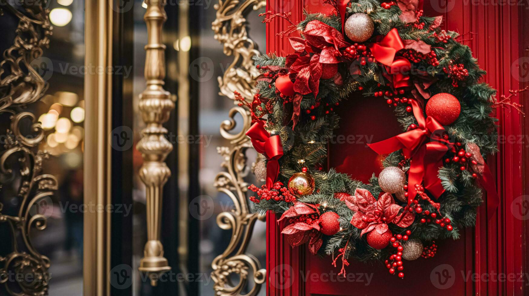 Christmas decoration details on English styled luxury high street ...