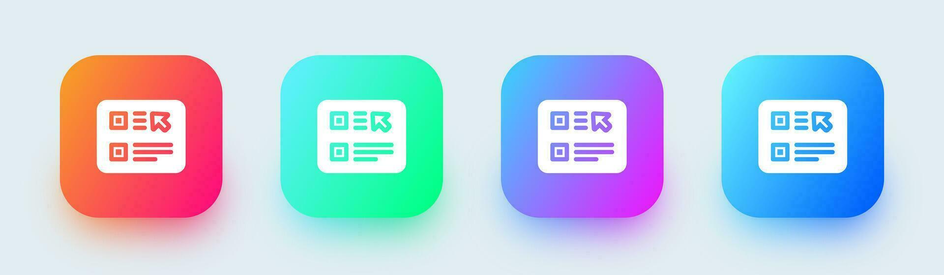 Choice solid icon in square gradient colors. Choose button signs vector illustration.