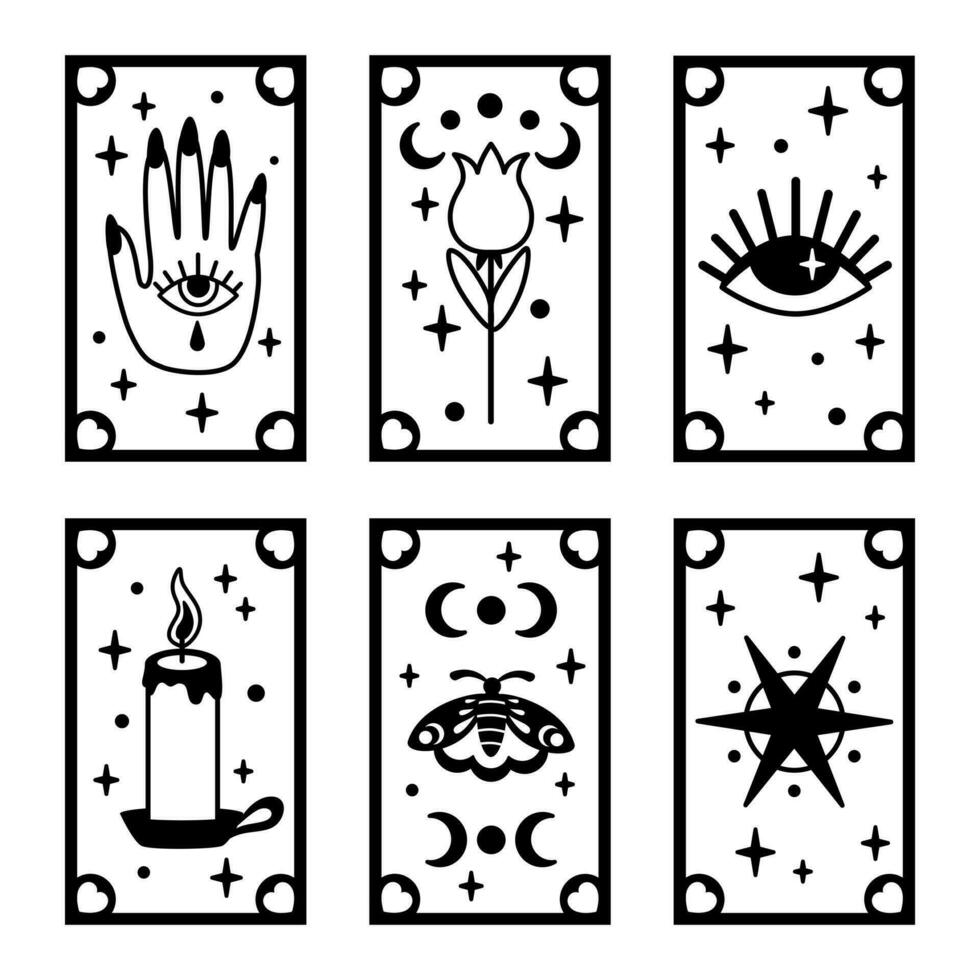 Tarot card style design. Black esoteric cards on a white background. vector