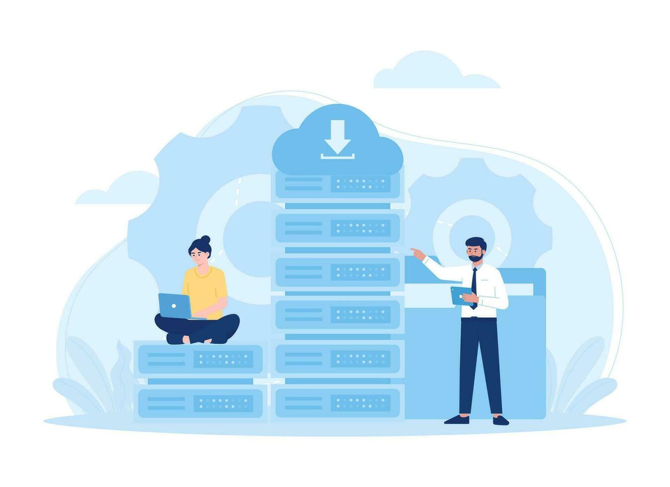 Database management system  web hosting concept flat illustration vector