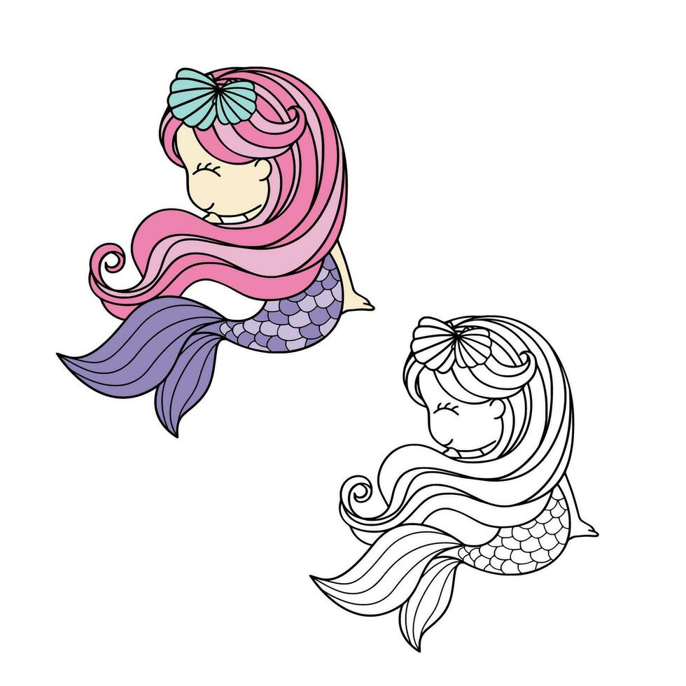 Cute mermaid princess Vector illustration