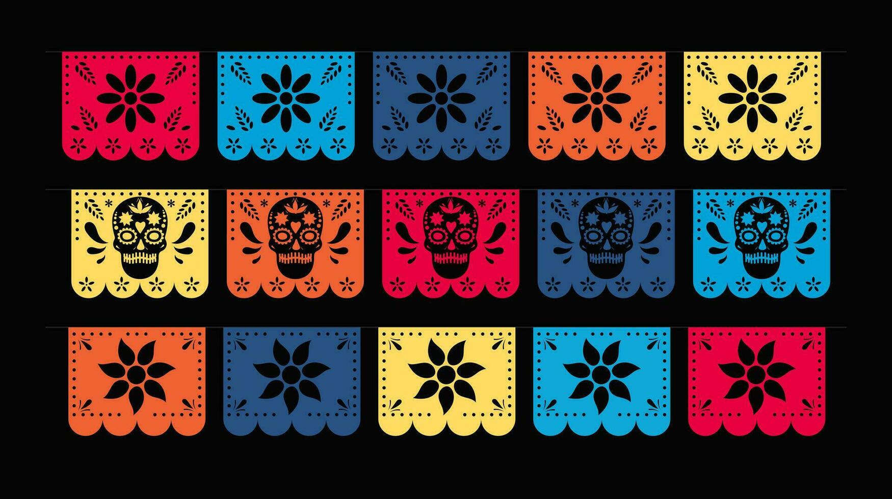 The day of the dead. Papel picado mexican holiday flags. Paper cut banners. vector