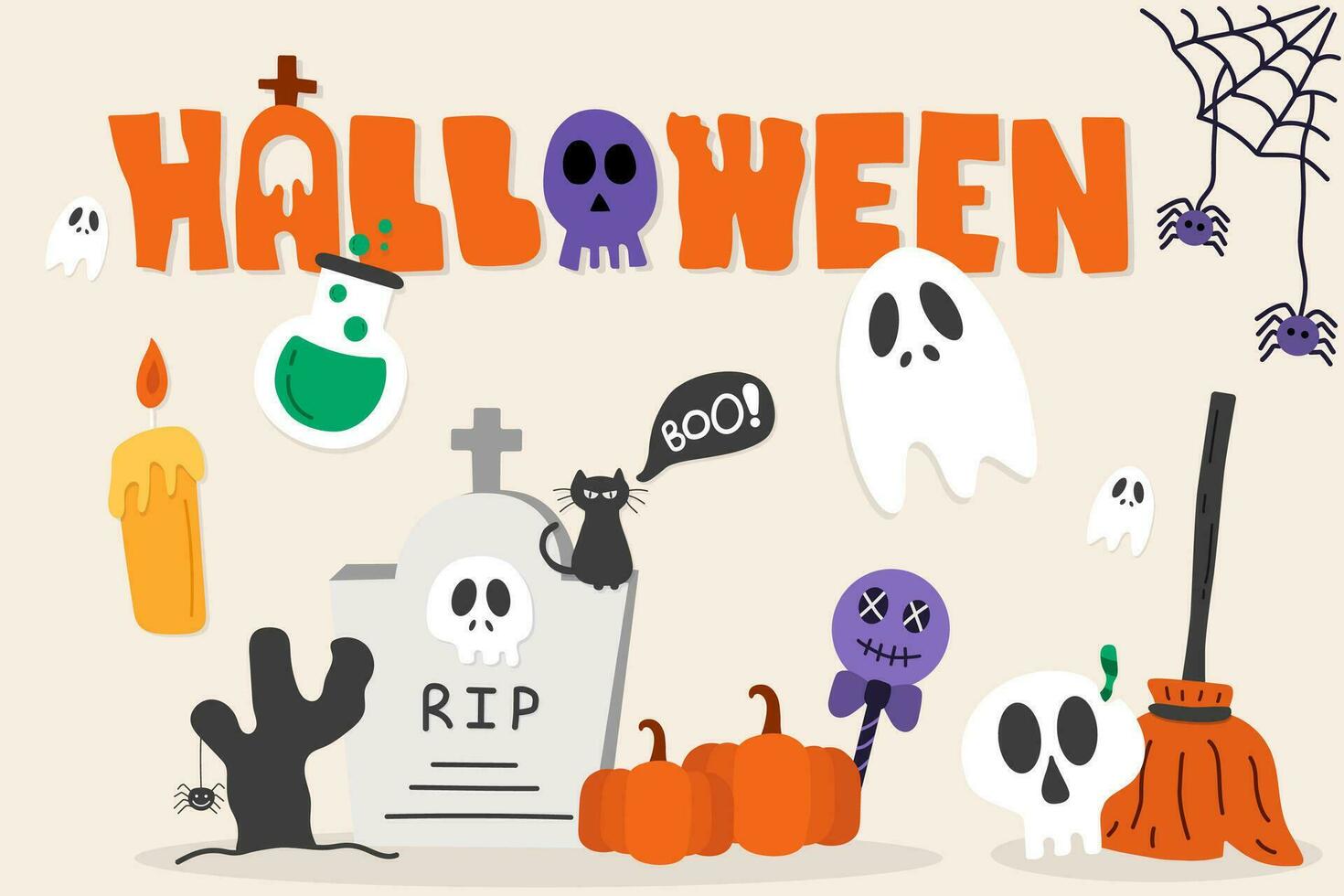 Halloween elements set collection illustration. vector