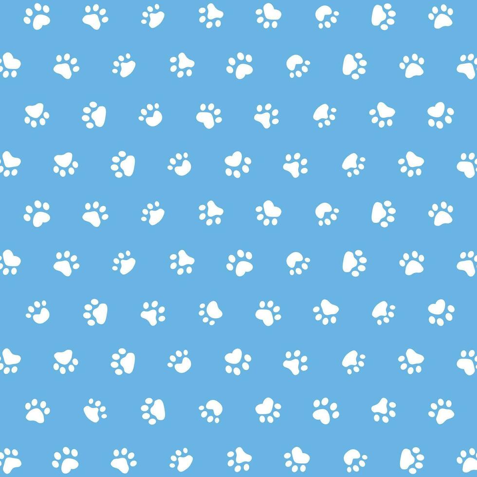 Vector seamless pattern with paw print on blue background. animal print vector illustration