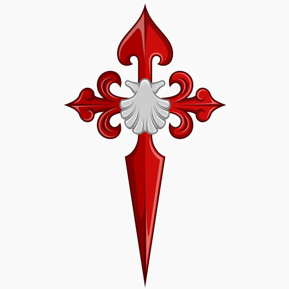 Vector design of christian symbology of the apostle santiago, santiago cross with scallop, sword and ribbon