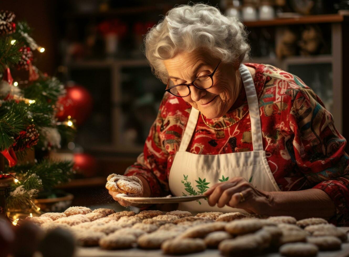 Elderly woman preparing Christmas cookies photo