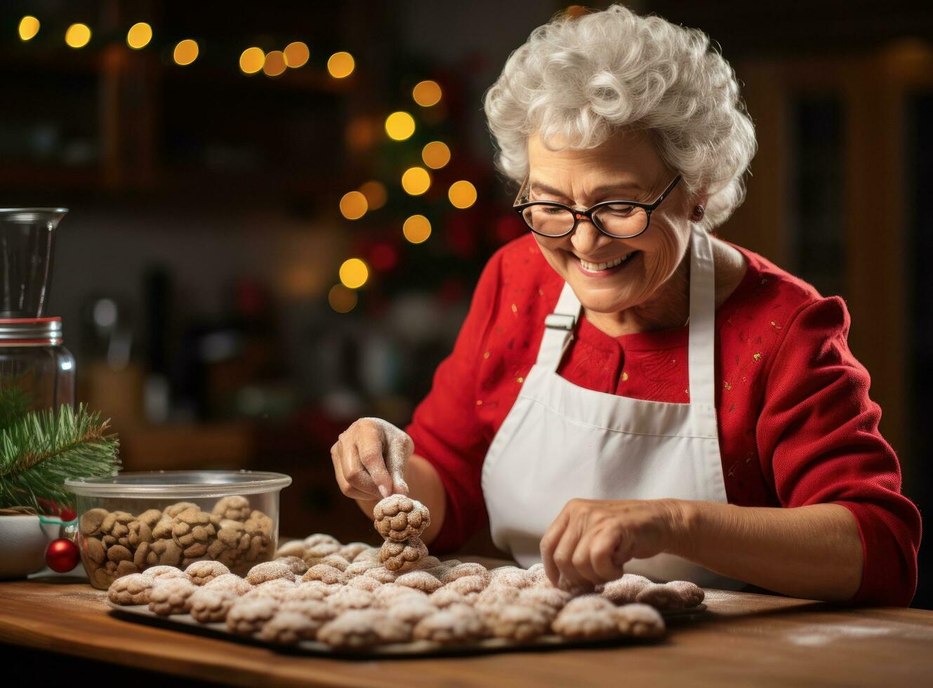 Elderly woman preparing Christmas cookies photo