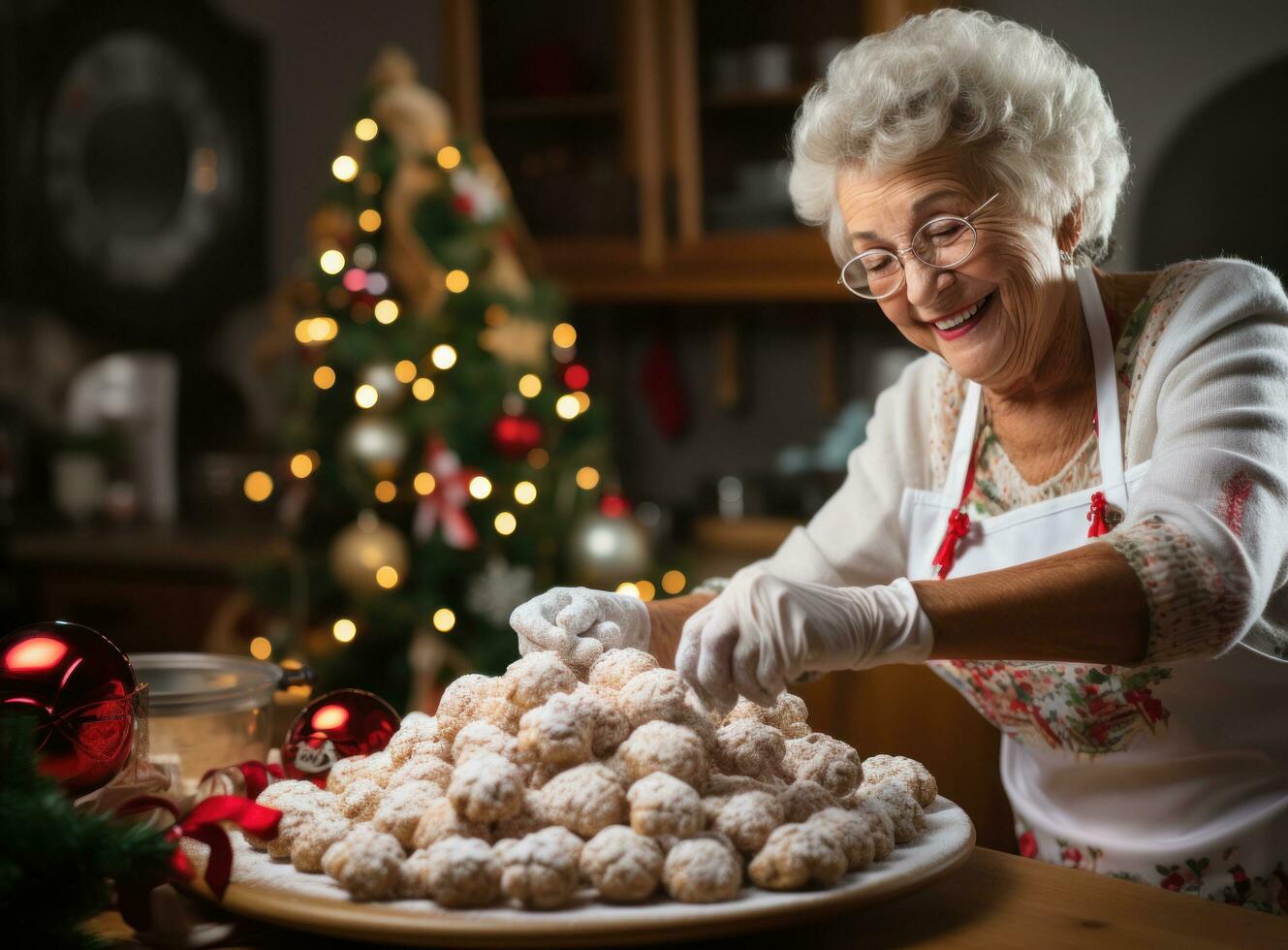 Elderly woman preparing Christmas cookies photo