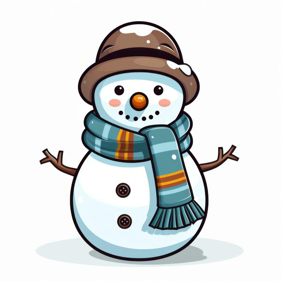 Cute cartoon snowman isolated photo