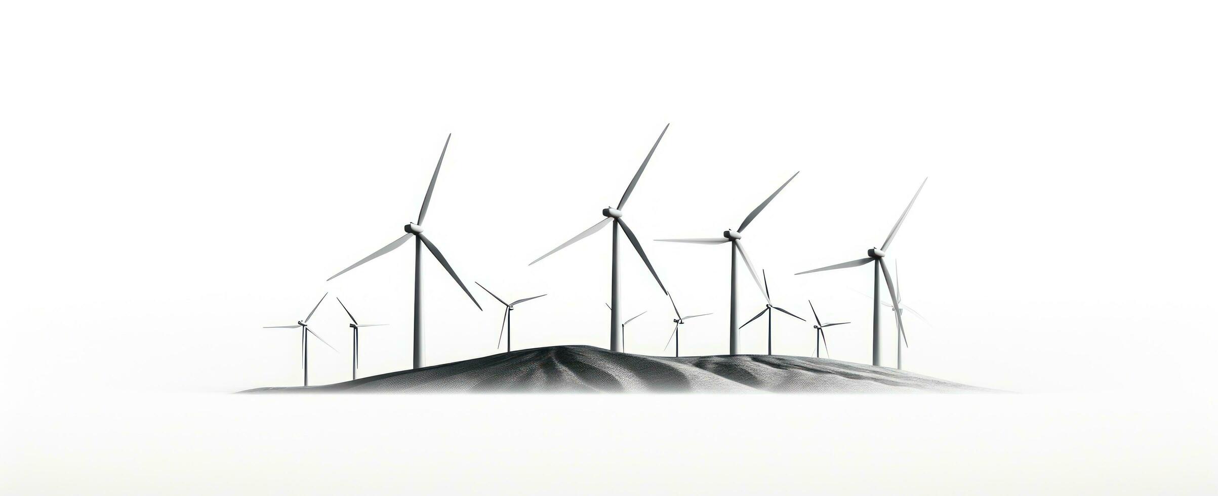 A set of wind turbines is pictured on a white background photo