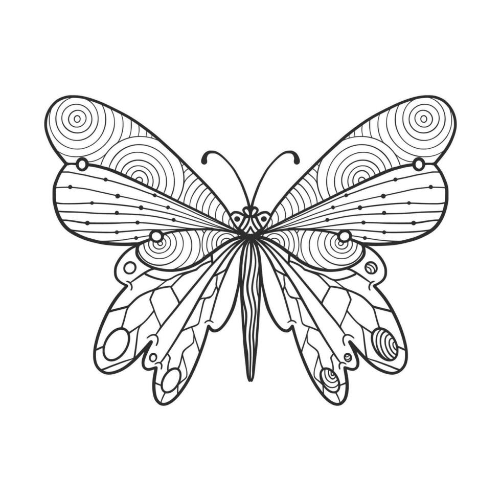 mano dibujado mariposa zentangle para camiseta diseño o tatuaje. colorante libro para niños y adultos vector