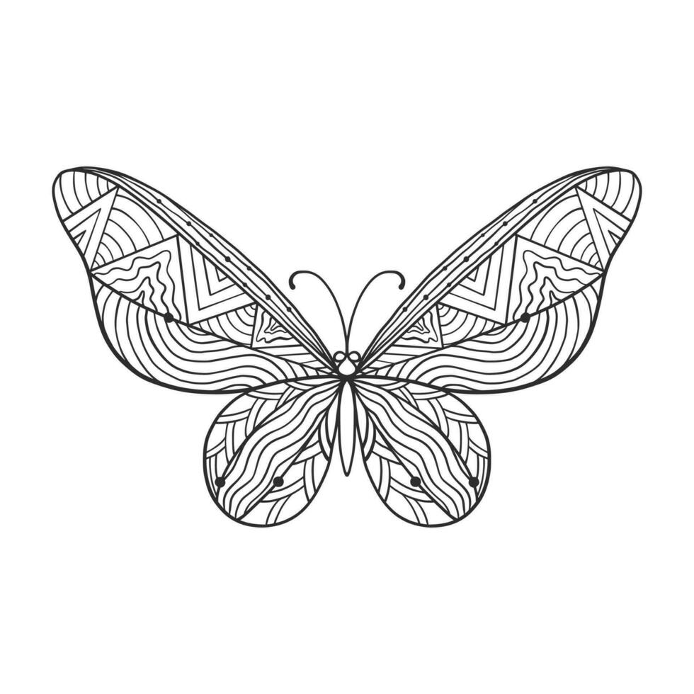 mano dibujado mariposa zentangle para camiseta diseño o tatuaje. colorante libro para niños y adultos vector