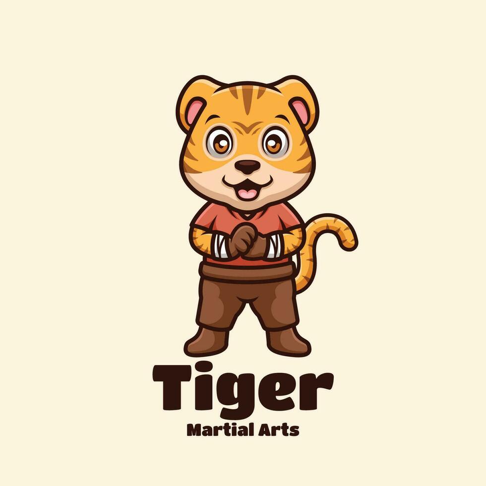 Tigre marcial letras dibujos animados mascota logo diseño vector