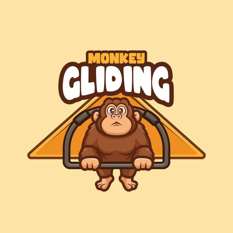 Monkey Gliding Cartoon Mascot Logo Design vector