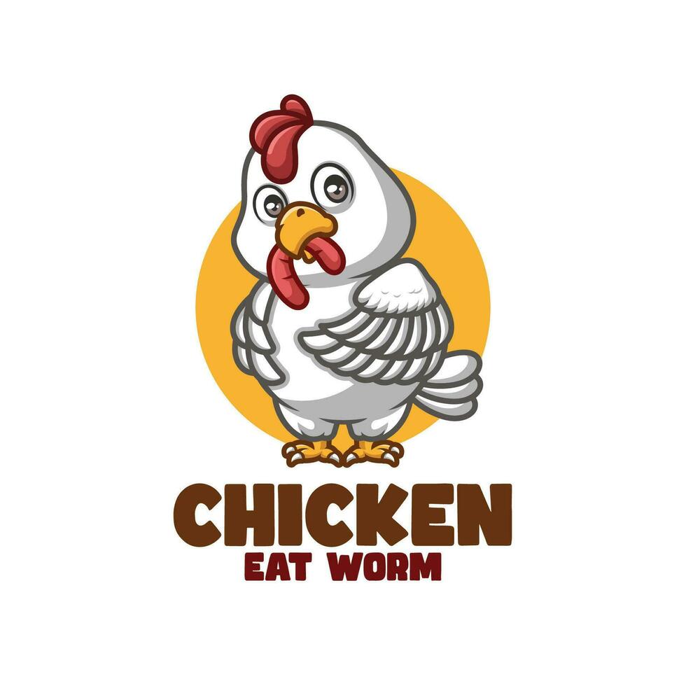 pollo comer gusano dibujos animados mascota logo vector
