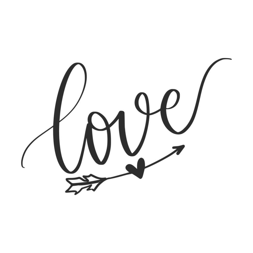 Love - Valentine's Day Vector illustration isolated on white background. Hand drawn text for Valentines Day greeting card. Typography design for print cards, banner, poster