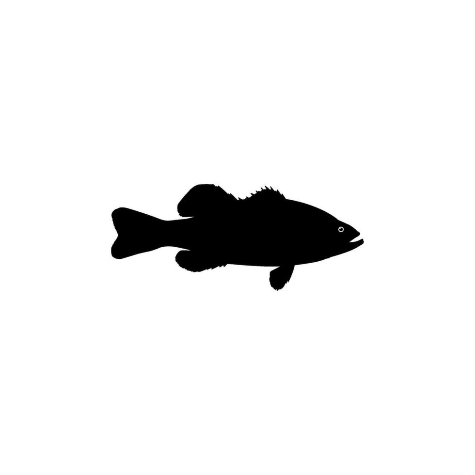 Bass Fish Silhouette, can use for Art Illustration, Logo Gram, Pictogram, Mascot, Website, or Graphic Design Element. Vector Illustration