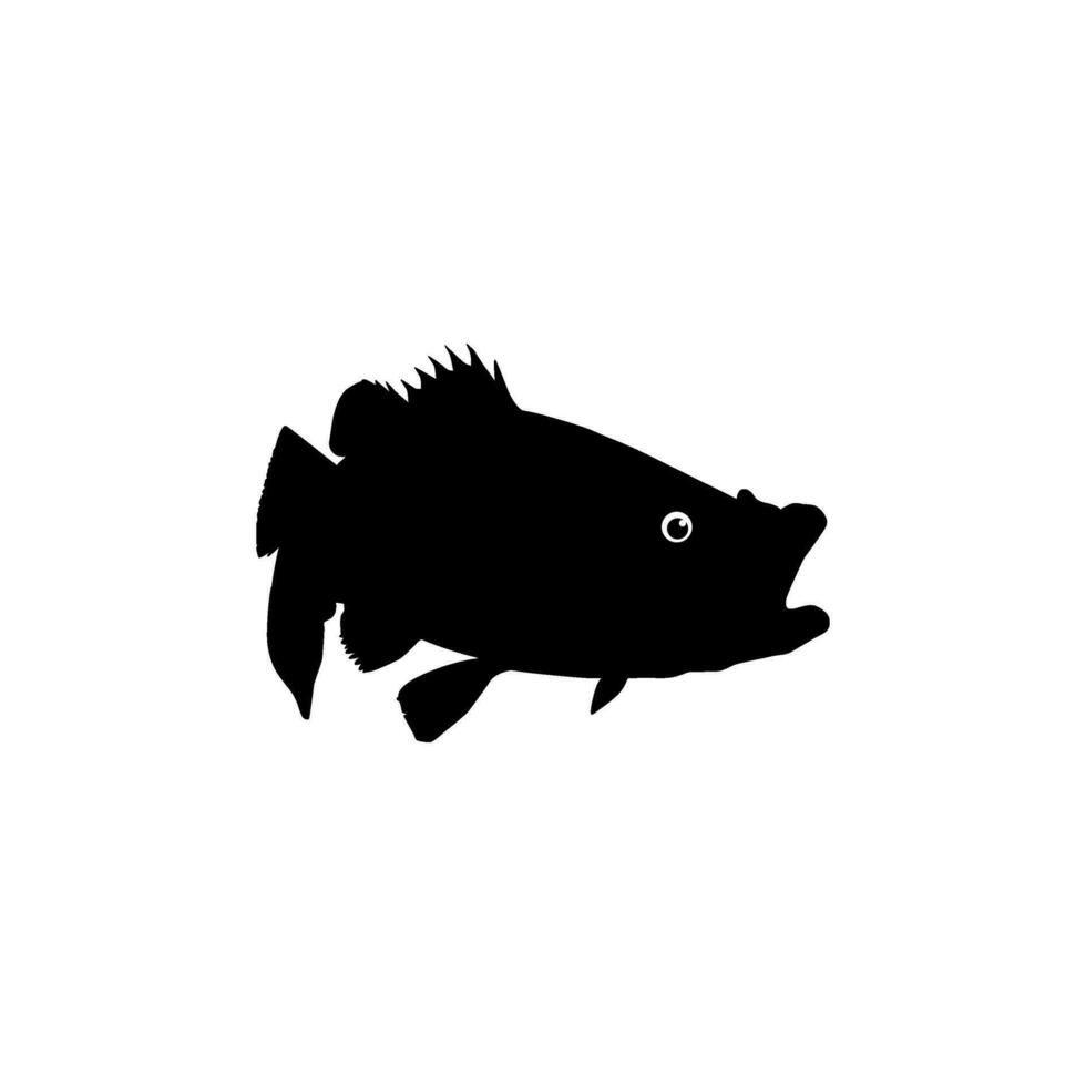 Bass Fish Silhouette, can use for Art Illustration, Logo Gram, Pictogram, Mascot, Website, or Graphic Design Element. Vector Illustration