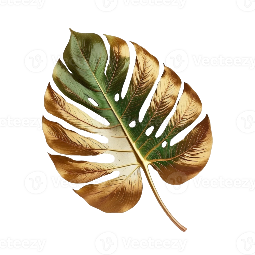 Golden tropical leaf isolated on transparent background, created with generative AI png