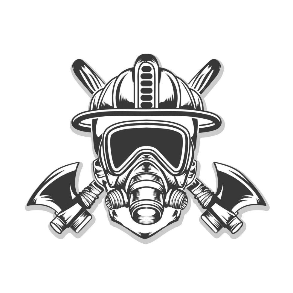 firefighter skull helmet and mask axe in background vector firefighter graphic element vector design