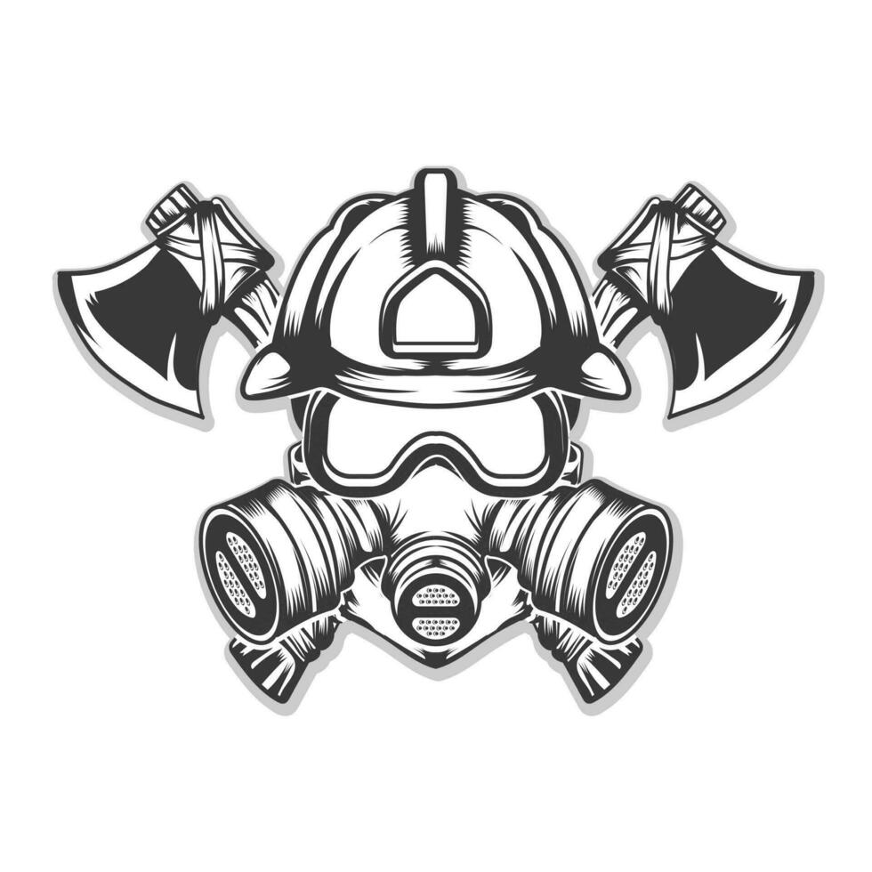 firefighter skull mask helmet vector with axe in background, fire fighter vector bundle