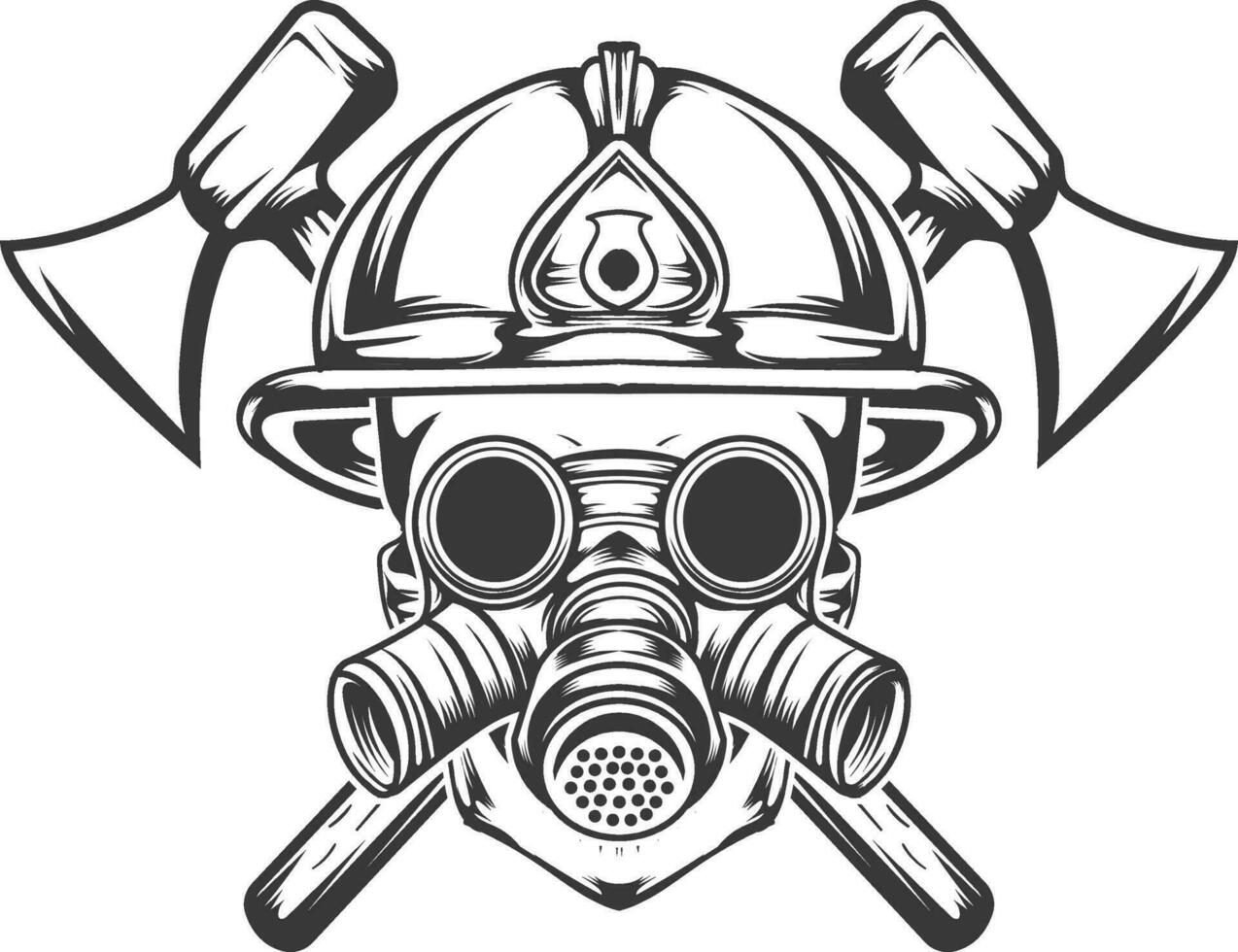 firefighter skull helmet and mask axe in background vector design