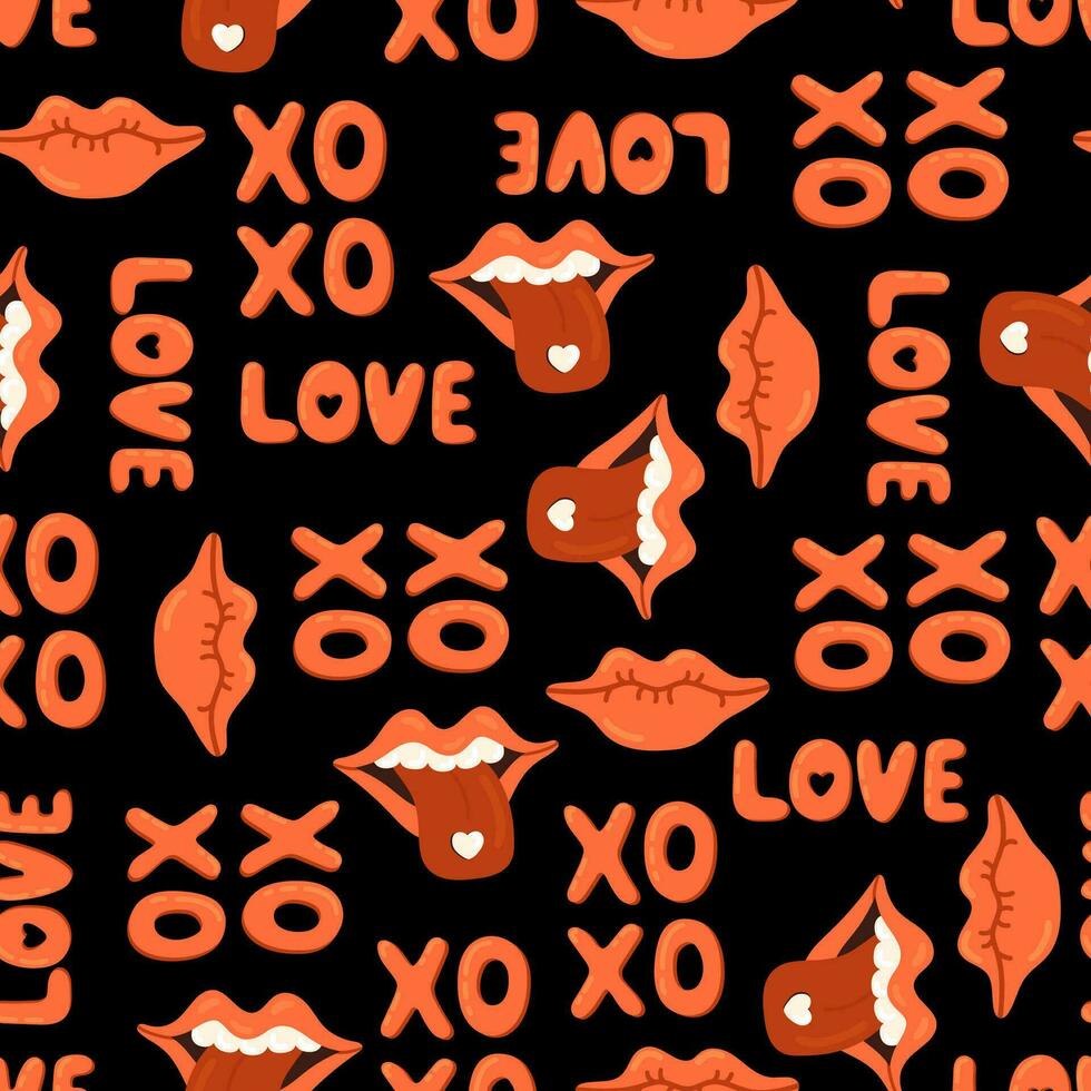 red female lips vector seamless pattern. Cartoon Valentines day Romantic texture background