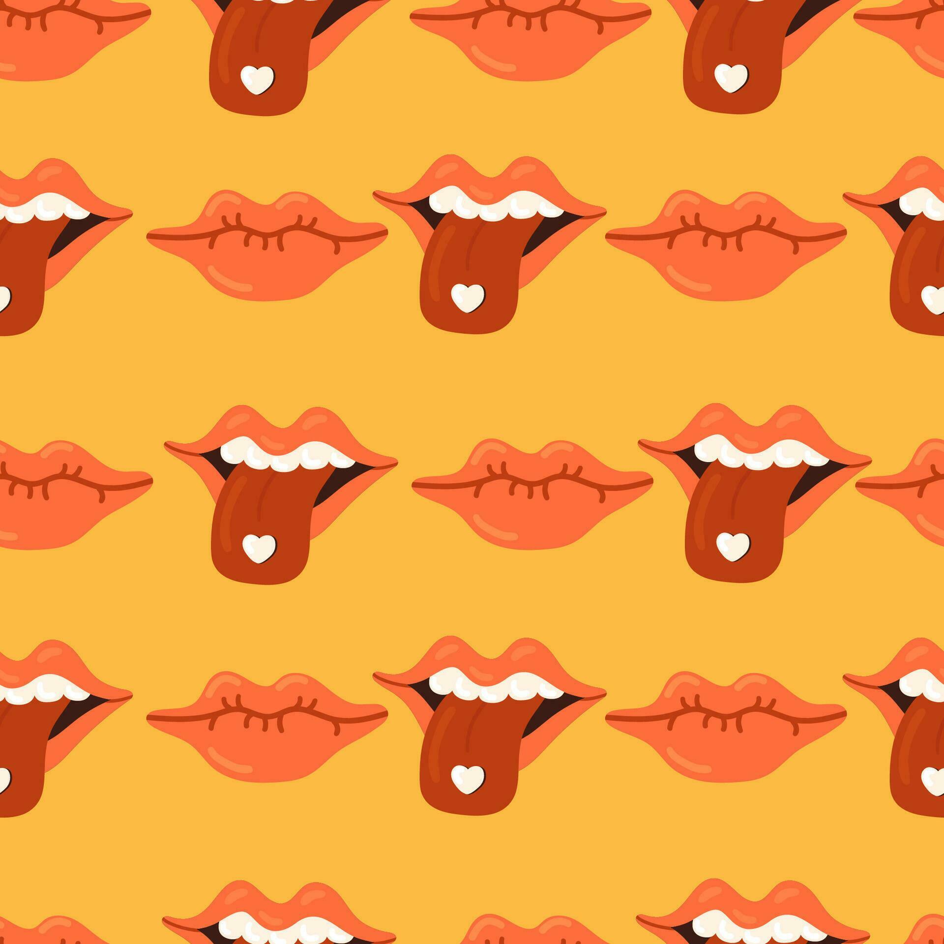 lips, teeth and tongue in mouth vector seamless pattern. Love