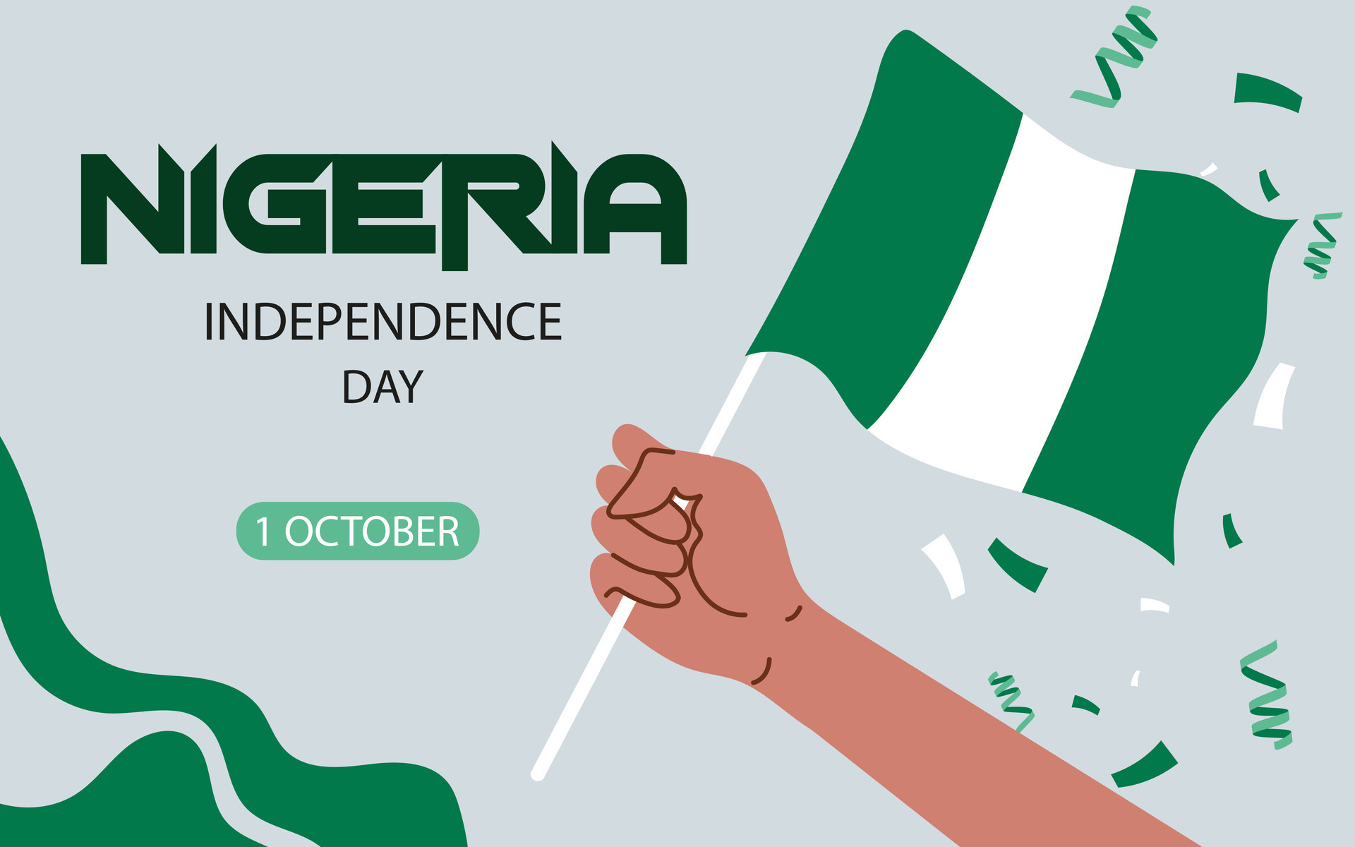 1st October happy national day Nigeria with waving flag. Happy
