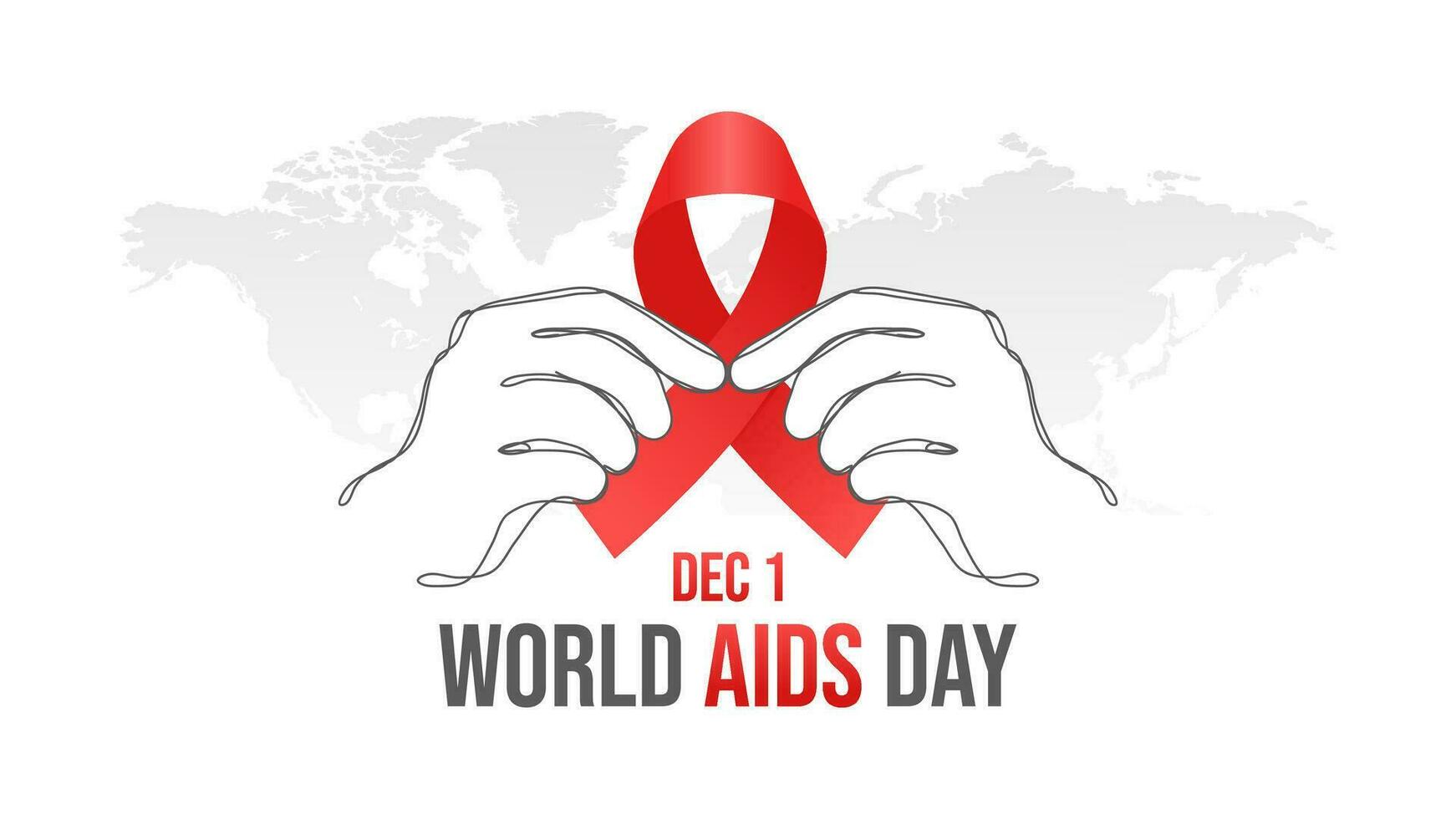 World Aids Day Banner With Outline Hand Drawn Hand Holding Red Ribbon Illustration vector