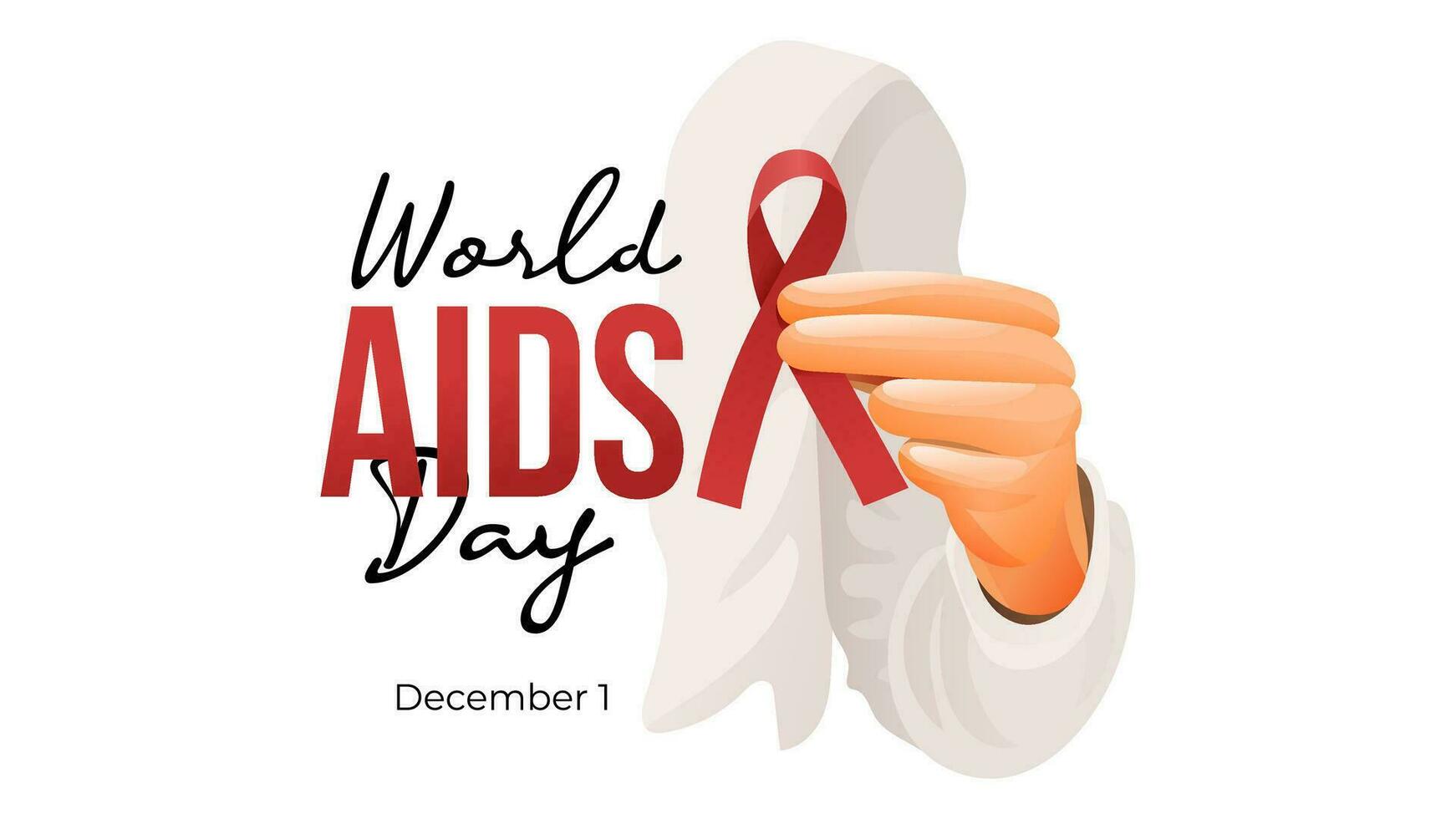 World Aids Day Banner With Hand Drawn Hand Holding Red Ribbon Illustration vector