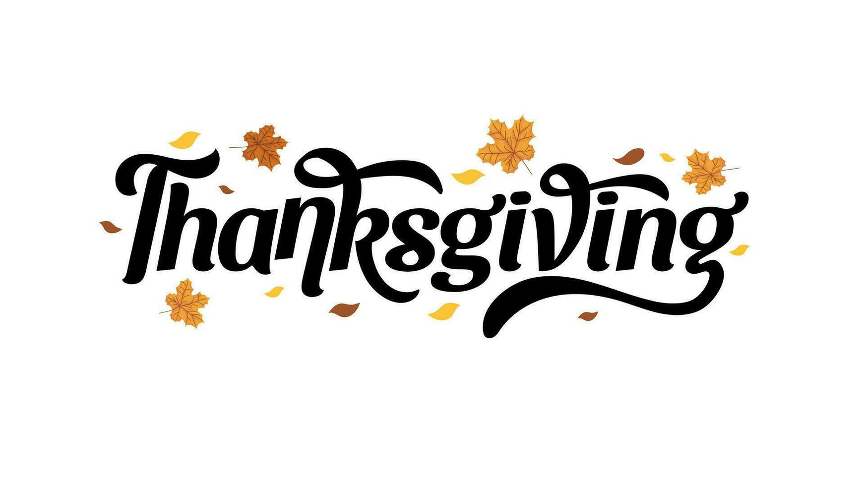 Simple Thanksgiving Hand Lettering With Pumpkin Autumn Leaves Ornament vector